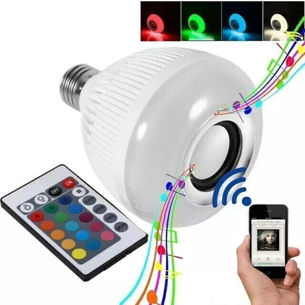 Lâmpada Led 12w Caixa Som Bluetooth 2 Em 1 Mp3 Musica Controle
