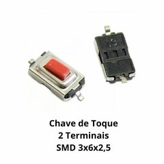 30 peças Chave Toque Micro Botão Smd 2 Pinos 3x6x2,5mm