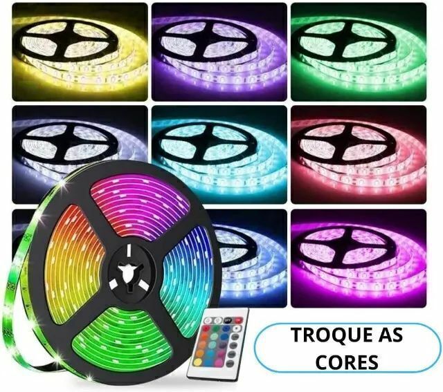 Fita Led 5mt Rgb 5050 Colorida Prova D' Agua com Controle e Fonte