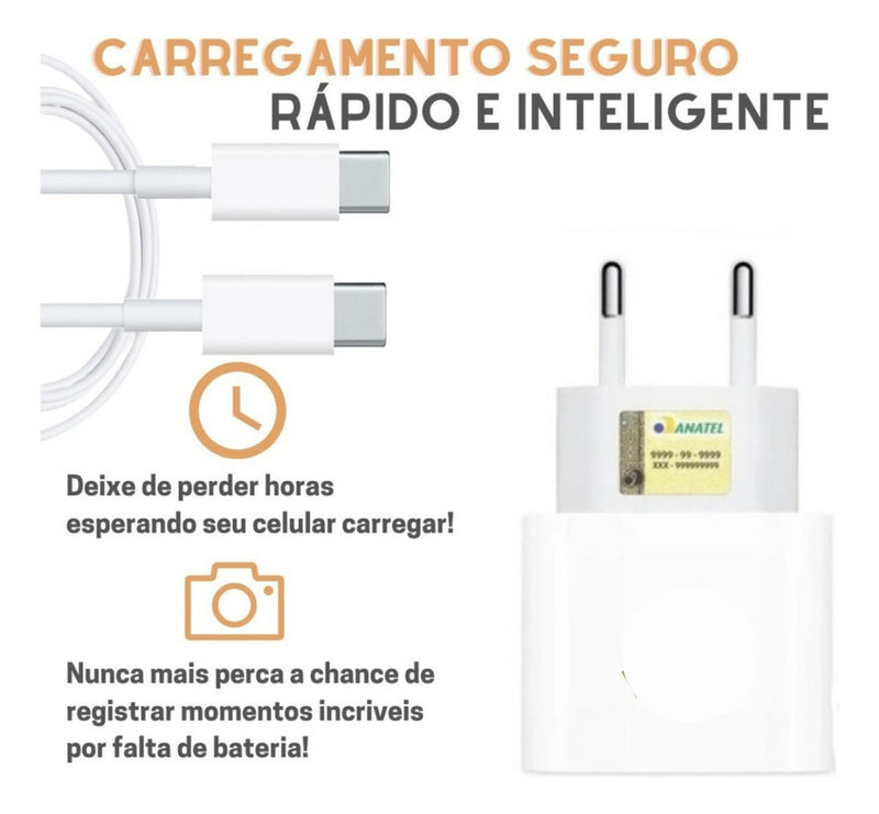 Carregador Turbo 35w Com Cabo Usb-c P/ iPhone 15 15 Pro Max
